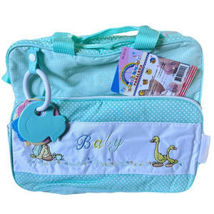 Vintage Rare New Precious Moments Style Green Boy Medium Diaper Bag with Bonus Teething Toy Ring Elegant Kids 2000 Baby Shower Gift