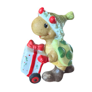 Vintage Suzy’s Zoo Christmas Turtle Collectible Porcelain Bisque Figurine Statue by Suzy Spafford Enesco 1977