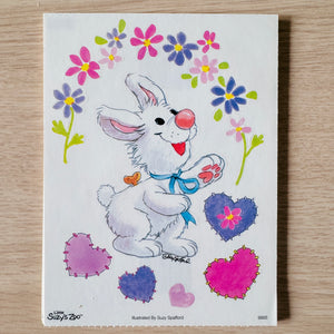 Vintage Rare Little Suzy’s Zoo Lulla White Musical Bunny Sticker with Hearts & Flowers Single Sheet 4.5" x 6"