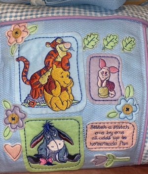 New Vintage Rare Winnie The Pooh Blue Gingham Checkered Large Baby Diaper Bag with Adjustable Pockets