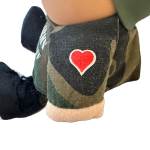 Muñeco de trapo de peluche Ziggy vintage de 1986 de 7 pulgadas, soldado militar del ejército de EE. UU., juguete de peluche coleccionable con camuflaje y corazón de amor