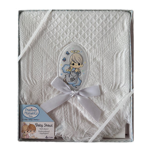 New Vintage Precious Moments White Crib Blanket with Angel Applique Boxed Gift Shawl Afghan Nap-Time Throw Baby Shower Gift Set 2002