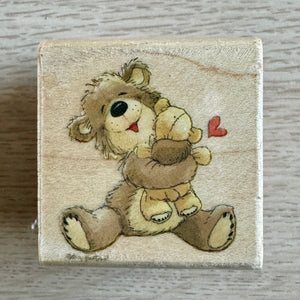 New Vintage Bear Love Hugging Bears Suzy's Zoo Wooden Rubber Stamp by Rubber Stampede 2798C