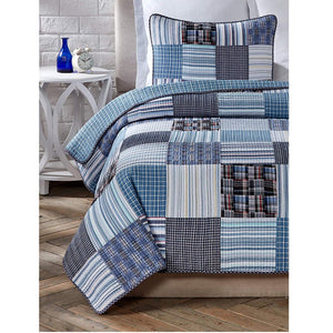 Luxury Cotton Blue White Classic Patchwork Bedding Twin Full/Queen King Quilt Set Modern Plaid Coverlet Bedspread