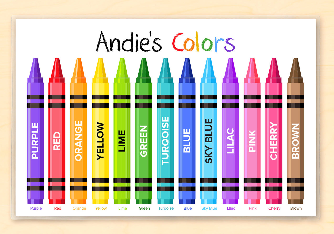 Colorful Crayons Colors Personalized Kids Placemat 18 x 12 with