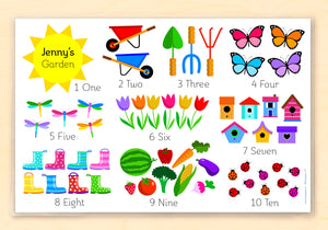 Counting Numbers Garden Gardening Personalized Kids Placemat 18" x 12" with Alphabet - Custom USA