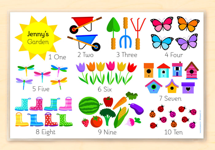 Counting Numbers Garden Gardening Personalized Kids Placemat 18" x 12" with Alphabet - Custom USA