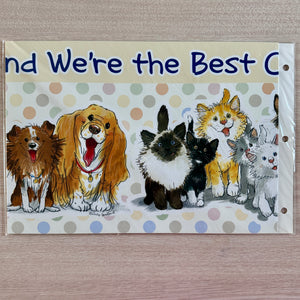 Banner horizontal de bienvenida de 4 pies con diseño de gatos y perros de Duckport, Wags &amp; Whiskers, vintage de Suzy's Zoo, libra por libra, producto para el aula escolar y docente