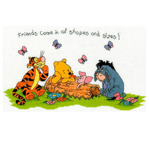 Vintage Rare Disney Winnie The Pooh Bear Counted Cross Stitch Kit or PDF Chart Pattern Instructions Debbie Minton Designer Stitches D176 Friends Come in All Shapes and Sizes 2003