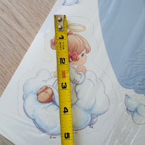 Centre de table en papier vintage Precious Moments Angels on Clouds 13" avec croix Baptême Première communion Confirmation Religieux Chrétien