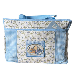 New Vintage Rare Classic Winnie The Pooh & Piglet Large Baby Diaper Bag Blue Gingham Checkered & Floral Butterfly Print