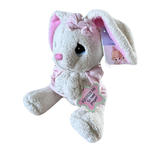 Vintage Rare Talking Precious Moments 9" Baby White & Pink Girl Bunny Rabbit Plush Soft Rag Doll Says Lord's Bedtime Prayer Pal Collectible Stuffed Animal Praying Toy