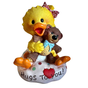 Vintage Collectible Suzy’s Zoo Coin Bank Plastic Rubber Figurine Statue by Enesco Suzy Ducken & Willie Bear Hugs To You 1990's