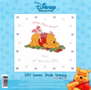 Kit de point de croix compté pour faire-part de naissance vintage Walt Disney Winnie l'ourson Snoozy Day ou tableau de motifs PDF Souvenir de bébé Cadeau Record Sampler 10" x 16" 1136-41 Animaux endormis