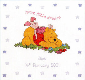 Kit de couverture afghane pour bébé vintage Disney Winnie l'ourson Sweet Dreams Stars &amp; Moon au point de croix compté ou tableau de motifs PDF Instructions 34" x 43 1/2"