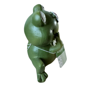 Statue en résine de 4 pouces de grenouille verte souriante et heureuse avec petite coccinelle, libellule, papillon - Décoration printemps/été pour plateau à plusieurs niveaux, décoration de maison ou de jardin