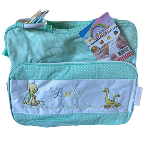 Vintage Rare New Precious Moments Style Green Boy Medium Diaper Bag with Bonus Teething Toy Ring Elegant Kids 2000 Baby Shower Gift