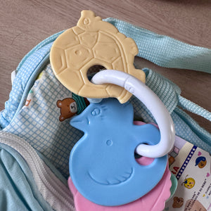 Vintage Rare New Precious Moments Style Blue Boy Medium Diaper Bag with Teething Toy Ring Elegant Kids 2000 Baby Shower Gift