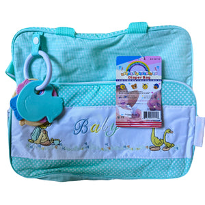 Vintage Rare New Precious Moments Style Green Boy Medium Diaper Bag with Bonus Teething Toy Ring Elegant Kids 2000 Baby Shower Gift