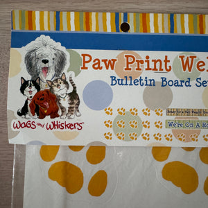 Ensemble de grands tableaux d'affichage vintage et rare Suzy's Zoo Wags &amp; Whiskers Cats &amp; Dogs Paw Print « Bienvenue dans notre classe » Produit pour enseignant en classe