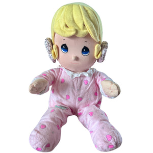 Vintage Precious Moments 9" Bébé Fille Peluche Poupée Chiffon Doux Rose Coton Pyjama &amp; Chapeau Peluche Jouet PAL