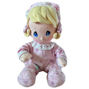 Vintage Precious Moments 9" Baby Girl Plush Doll Soft Rag Pink Cotton Pajamas & Hat Stuffed Toy PAL
