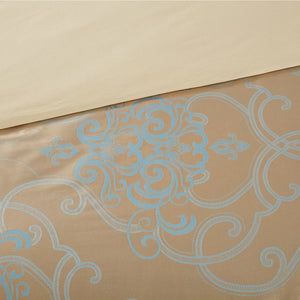 Luxury Cotton Damask Print Sateen Jacquard Bedding Queen Duvet Cover Set Designer Ensemble