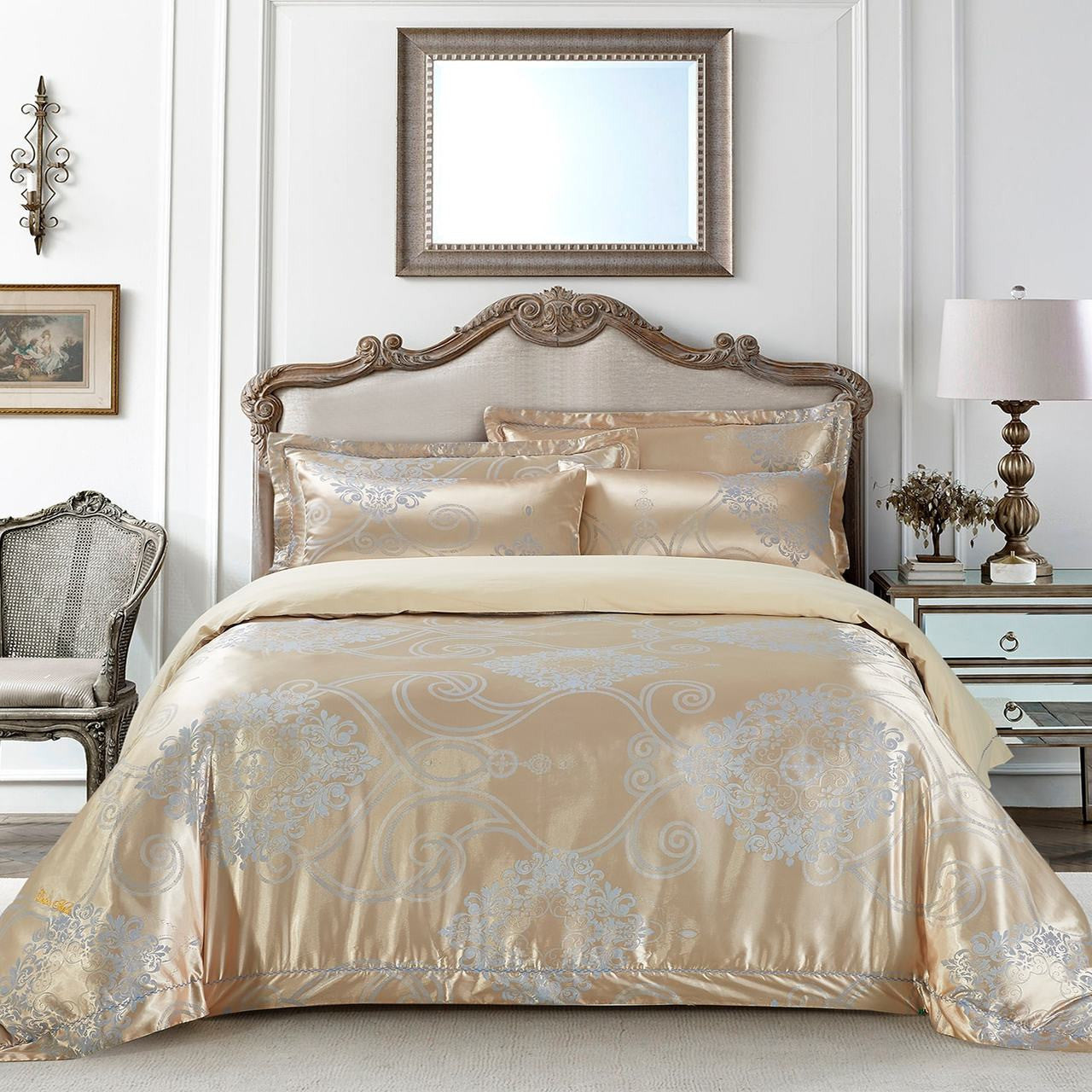Luxury Cotton Damask Print Sateen Jacquard Bedding Queen Duvet