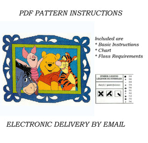 Vintage New Rare Walt Disney Winnie The Pooh Bear & Friends Framed Portrait Counted Cross Stitch Kit or PDF Chart Pattern Instructions Debbie Minton D49