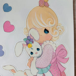 Vintage New Precious Moments Girls Wall Decals Stickers 10" x 18" 4 Sheets Peel & Stick Tea Time Bunny Butterflies & Hearts