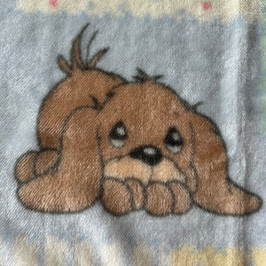 Vintage Rare Deluxe Precious Moments JUST PRECIOUS Baby Crib Blanket Girl Boy & Puppy Dog Luxury Plush Minky Throw 30" x 45"