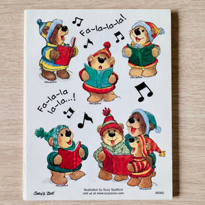 Vintage Rare Suzy’s Zoo Caroling Christmas Bears Multiple Character Stickers Single Sheet 4.5" x 6"