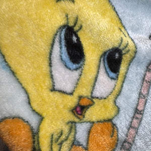 RARE Vintage NEW Baby Looney Tunes Sylvester Cat & Tweety Bird Baby Fleece Minky Plush Crib Blanket 30" x 41" Blue 1999 Moon & Stars