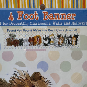 Bannière horizontale de bienvenue de 4 pieds du zoo de Suzy's Wags &amp; Whiskers Cats &amp; Dogs of Duckport, produit pour enseignant en classe, livre pour livre