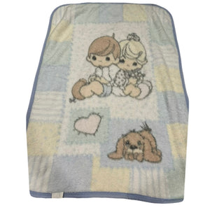 Vintage Rare Deluxe Precious Moments JUST PRECIOUS Baby Crib Blanket Girl Boy & Puppy Dog Luxury Plush Minky Throw 30" x 45"