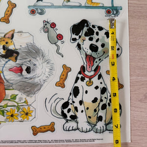 Lot de 5 autocollants vintage pour fenêtre 12" x 17" Feuille Wags &amp; Whiskers Chats et chiens École Salle de classe Enseignant Produit