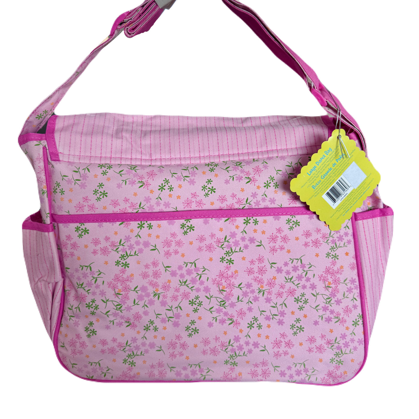 New Vintage Winnie The Pooh & Piglet Pink Baby Girl Large Diaper Bag Striped & Floral Print with Side Pockets 2010