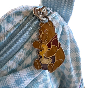 Nueva bolsa de pañales vintage grande para bebé con cuadros vichy azules de Winnie The Pooh y bolsillos ajustables