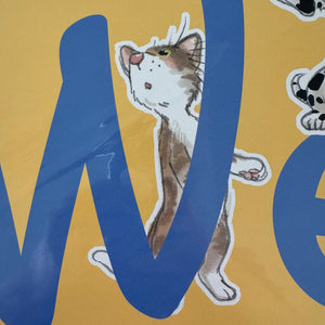 Banner horizontal de bienvenida de 4 pies con gatos y perros Wags &amp; Whiskers de Suzy's Zoo vintage, 2005, producto para maestros de aulas escolares