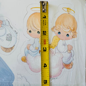 Centre de table en papier vintage Precious Moments Angels on Clouds 13" avec croix Baptême Première communion Confirmation Religieux Chrétien