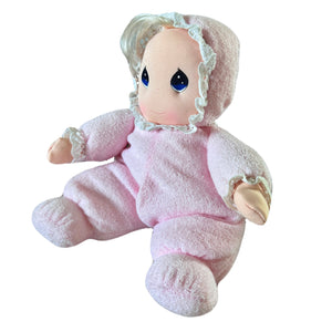 Vintage Precious Moments Terry Cloth Soft Plush Baby Doll 1995 Dakin Avon Lovey Pink Girl Collectible Beanbag Stuffed Toy 10"
