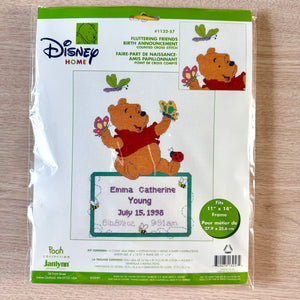 Kit de point de croix compté Disney Winnie l'ourson Amis flottants ou instructions de modèle PDF Souvenir de naissance de bébé Échantillon de disque 1132-57