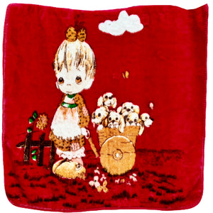 Vintage Rare Precious Moments Baby Crib Toddler Little Girl Dogs Puppies Red Blanket Cheerful Giver Luxury Plush Raschel Thick Velvet Velour Korean Minky Throw 39" x 46"