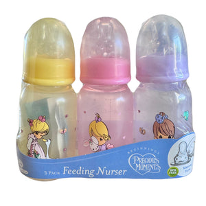 Vintage Precious Moments Baby Girls Bottles 4oz - 3-Pack Feeding Nursers BPA-Free New Baby Shower Gift