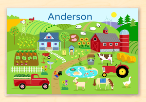 Farm House & Barn Farm Animals Personalized Kids Placemat 18" x 12" with Alphabet - Custom USA