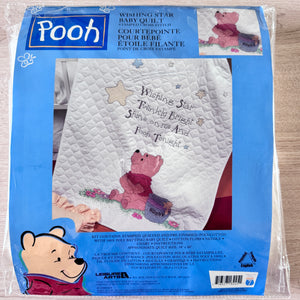 Kit de edredón y manta para cuna de bebé, diseño vintage, nuevo y raro, con estampado de oso Winnie The Pooh de Walt Disney, con punto de cruz y tarro de miel, regalo para bebé, instrucciones de patrón en PDF, 34" x 43"