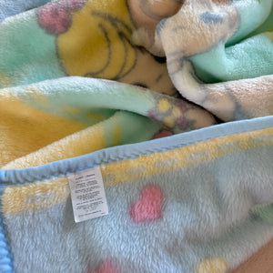 Vintage Precious Moments Baby Girl & Boy Hearts Crib Blanket Luxury Plush Throw 30" x 45" 2001 Crown Crafts Unisex Pastel Green Blue & Yellow