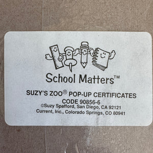 Certificat découpé miniature Pop-Up Vintage Suzy's Zoo Great Job Award 6" x 4" Produit pour enseignant en classe des années 1980