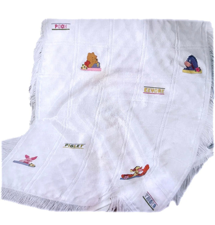 Vintage New Winnie The Pooh & Friends with Names & Flower Pooh with Piglet Tigger Eeyore Cross Stitch Keepsake Cotton Baby Blanket Afghan Kit 34" x 43 1/2"