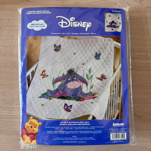 Kit de edredón y manta para cuna de bebé de punto de cruz de Winnie The Pooh, burro con mariposas, de Walt Disney, 34" x 43" o instrucciones con patrón en formato PDF